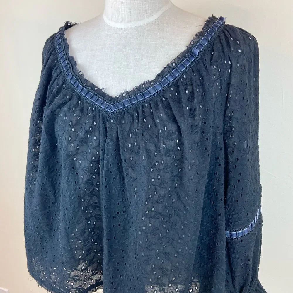 Free People Darcy Eyelet Black Blouse